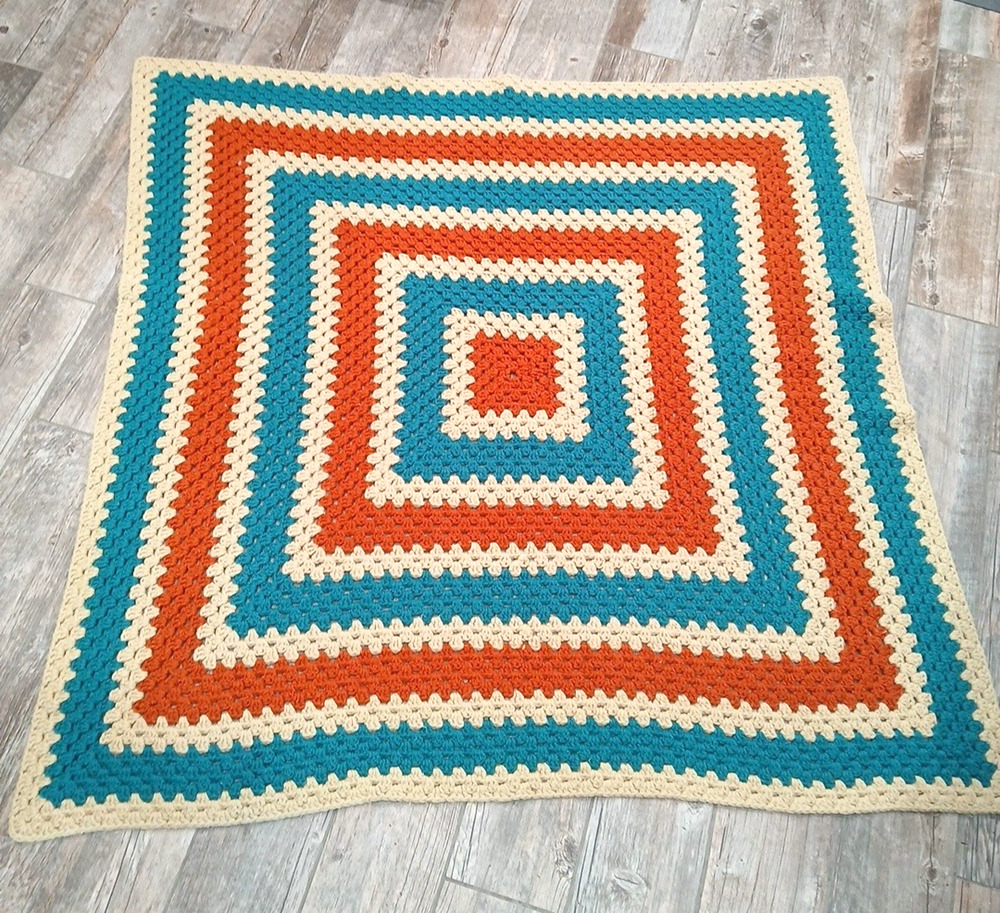 Hand Crochet Couch Lap Blanket Afghan Throw Granny Square 56x56 Autumn Fall